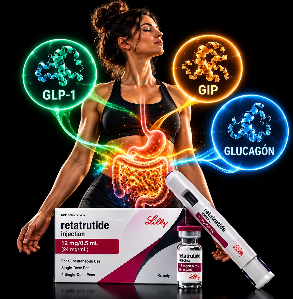 Retratutida: actúa sobre 3 hormonas, GIP, GLP1 y glucagón para la pérdida de peso
